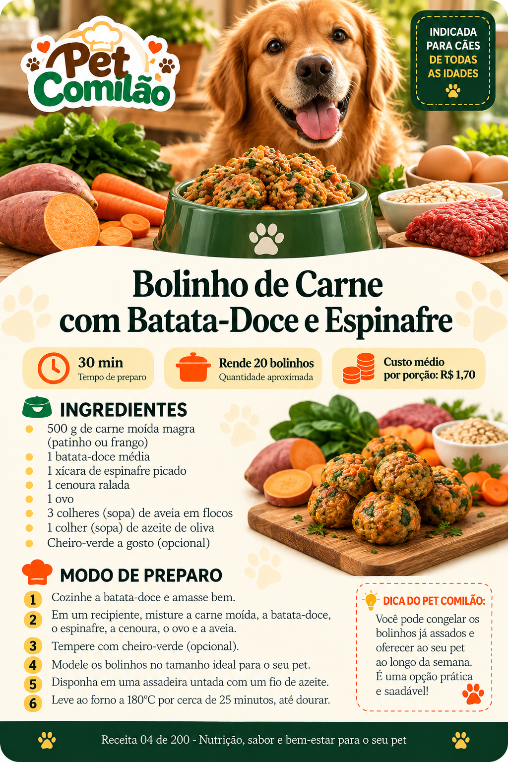 Bolinho de Carne com Batata-Doce e Espinafre