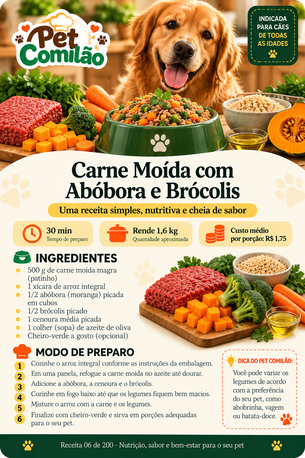 Carne Moída com Abóbora e Brócolis